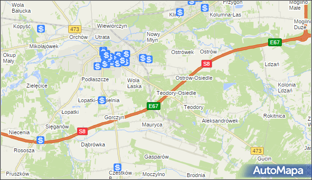 mapa Teodory-Osiedle, Teodory-Osiedle na mapie Targeo