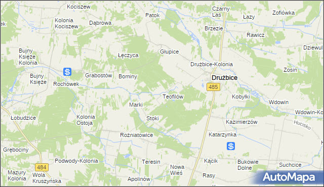 mapa Teofilów gmina Drużbice, Teofilów gmina Drużbice na mapie Targeo