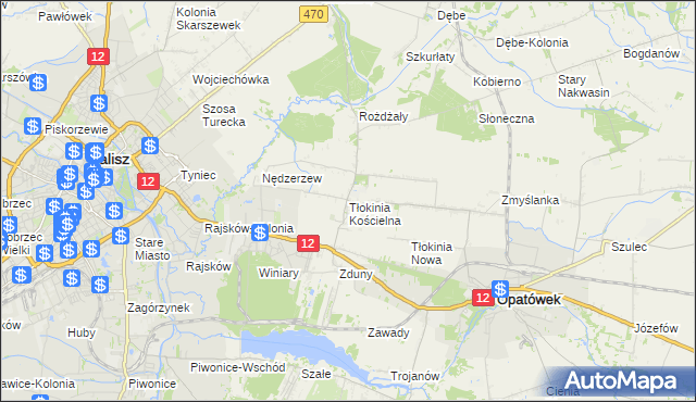 mapa Tłokinia Kościelna, Tłokinia Kościelna na mapie Targeo