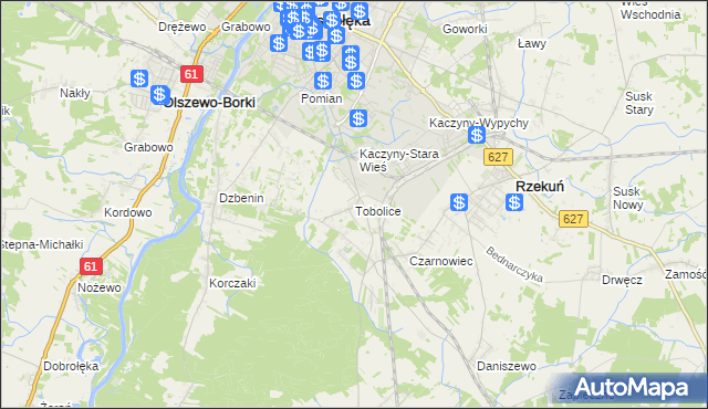 mapa Tobolice gmina Rzekuń, Tobolice gmina Rzekuń na mapie Targeo