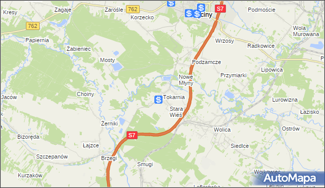 mapa Tokarnia gmina Chęciny, Tokarnia gmina Chęciny na mapie Targeo