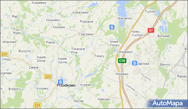 mapa Tokary gmina Przodkowo, Tokary gmina Przodkowo na mapie Targeo