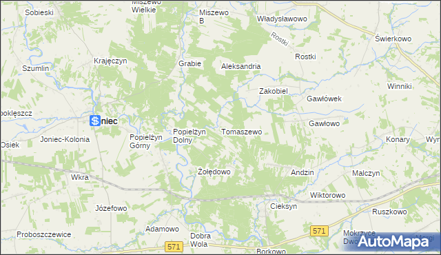 mapa Tomaszewo gmina Nowe Miasto, Tomaszewo gmina Nowe Miasto na mapie Targeo