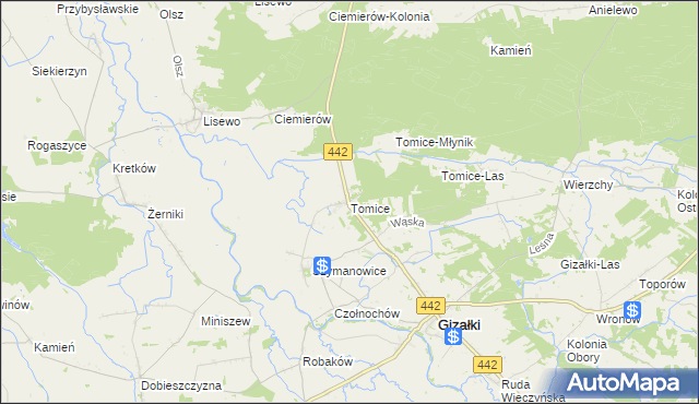 mapa Tomice gmina Gizałki, Tomice gmina Gizałki na mapie Targeo