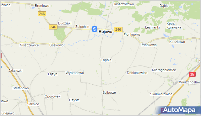mapa Topola gmina Rojewo, Topola gmina Rojewo na mapie Targeo