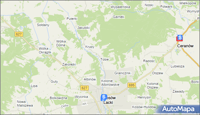 mapa Tosie, Tosie na mapie Targeo
