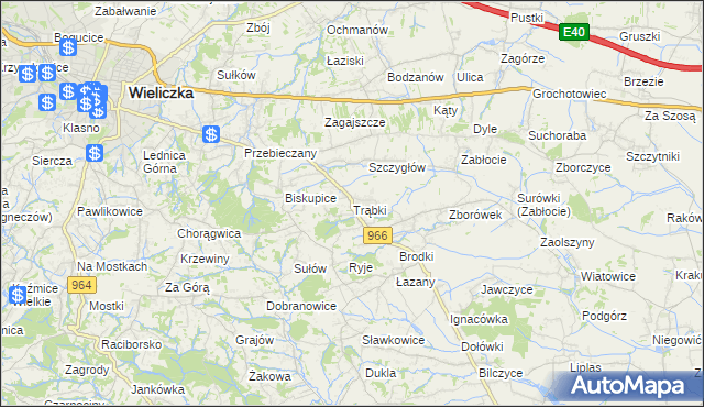 mapa Trąbki gmina Biskupice, Trąbki gmina Biskupice na mapie Targeo