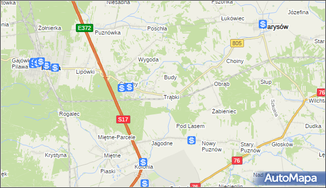 mapa Trąbki gmina Pilawa, Trąbki gmina Pilawa na mapie Targeo