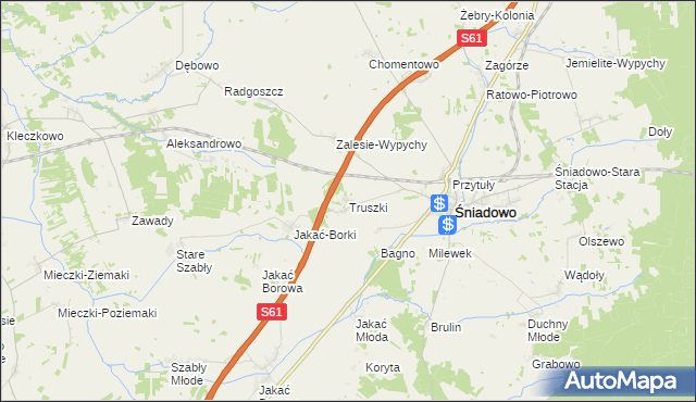 mapa Truszki gmina Śniadowo, Truszki gmina Śniadowo na mapie Targeo