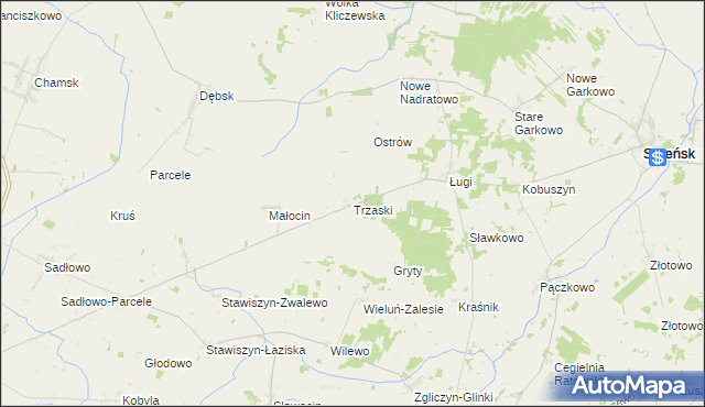 mapa Trzaski gmina Bieżuń, Trzaski gmina Bieżuń na mapie Targeo
