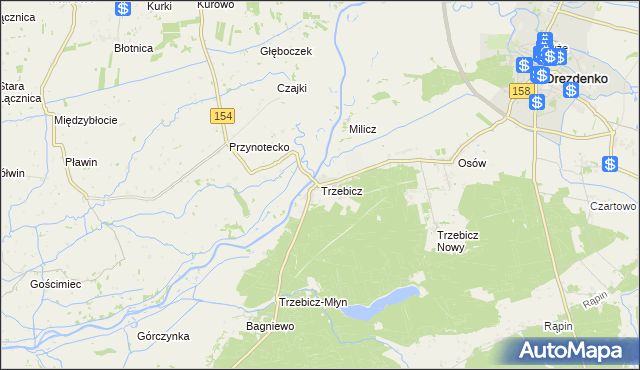 mapa Trzebicz gmina Drezdenko, Trzebicz gmina Drezdenko na mapie Targeo