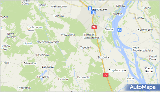 mapa Trzebień gmina Magnuszew, Trzebień gmina Magnuszew na mapie Targeo
