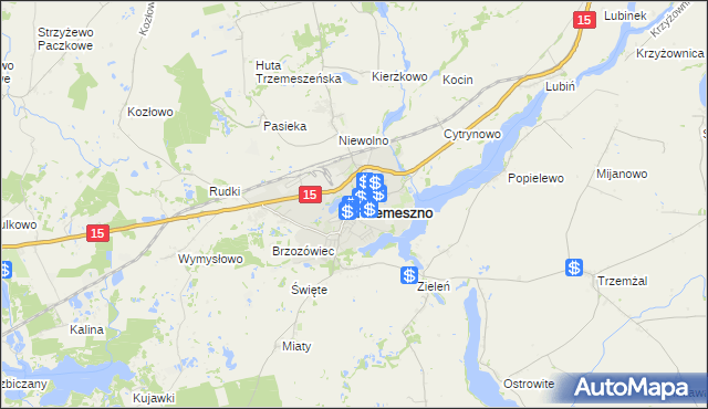 mapa Trzemeszno powiat gnieźnieński, Trzemeszno powiat gnieźnieński na mapie Targeo
