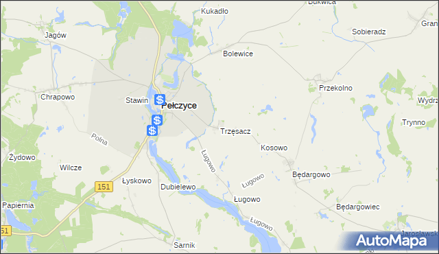 mapa Trzęsacz gmina Pełczyce, Trzęsacz gmina Pełczyce na mapie Targeo