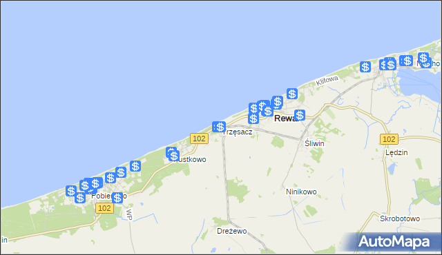 mapa Trzęsacz gmina Rewal, Trzęsacz gmina Rewal na mapie Targeo