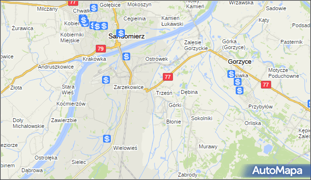 mapa Trześń gmina Gorzyce, Trześń gmina Gorzyce na mapie Targeo
