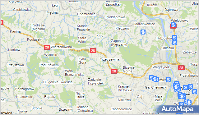 mapa Trzetrzewina, Trzetrzewina na mapie Targeo