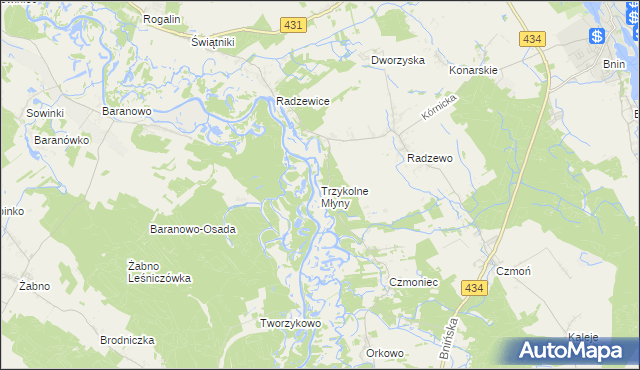 mapa Trzykolne Młyny, Trzykolne Młyny na mapie Targeo
