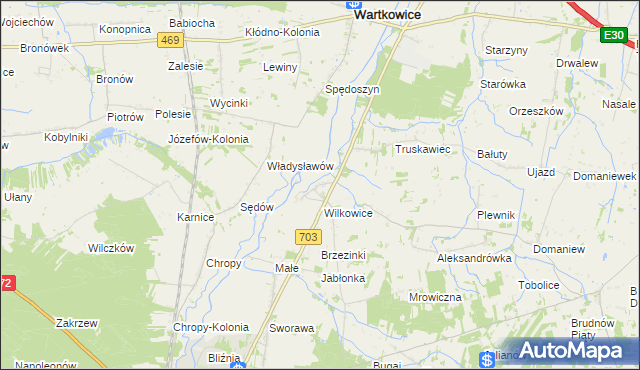 mapa Tur gmina Wartkowice, Tur gmina Wartkowice na mapie Targeo