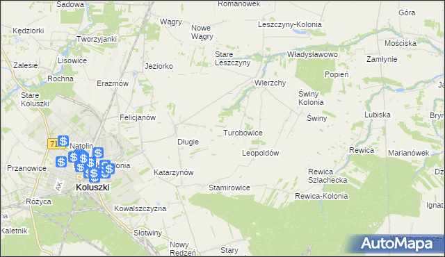 mapa Turobowice gmina Koluszki, Turobowice gmina Koluszki na mapie Targeo