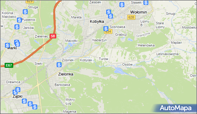 mapa Turów gmina Wołomin, Turów gmina Wołomin na mapie Targeo