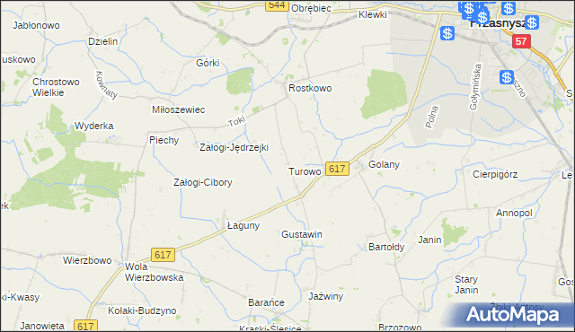 mapa Turowo gmina Czernice Borowe, Turowo gmina Czernice Borowe na mapie Targeo