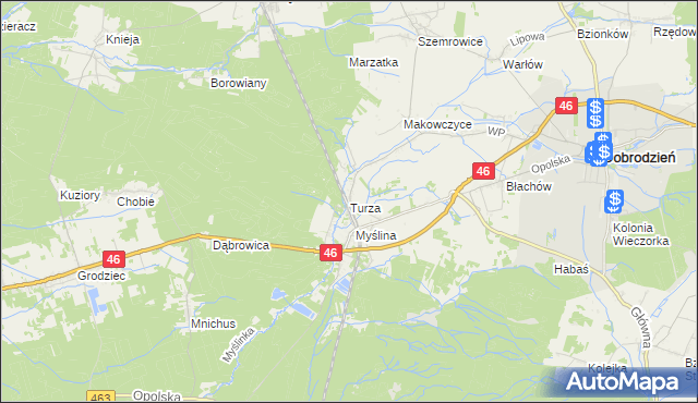 mapa Turza gmina Dobrodzień, Turza gmina Dobrodzień na mapie Targeo