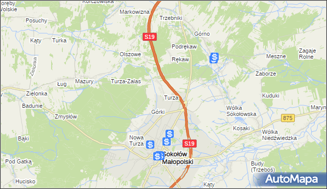 mapa Turza gmina Sokołów Małopolski, Turza gmina Sokołów Małopolski na mapie Targeo