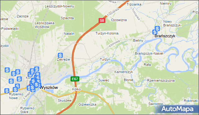 mapa Turzyn gmina Brańszczyk, Turzyn gmina Brańszczyk na mapie Targeo