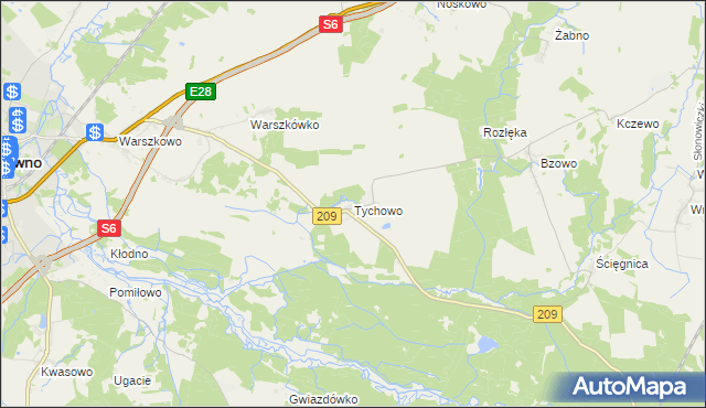 mapa Tychowo gmina Sławno, Tychowo gmina Sławno na mapie Targeo