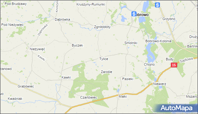 mapa Tylice gmina Bobrowo, Tylice gmina Bobrowo na mapie Targeo