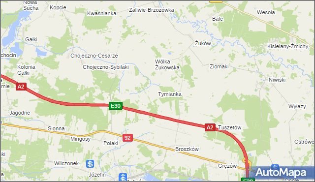 mapa Tymianka gmina Kotuń, Tymianka gmina Kotuń na mapie Targeo
