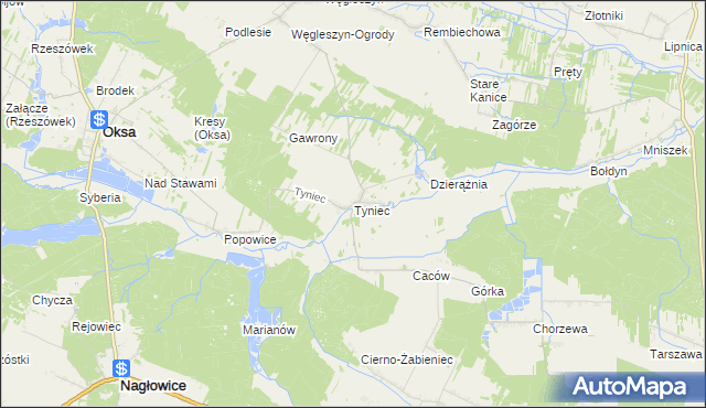 mapa Tyniec gmina Oksa, Tyniec gmina Oksa na mapie Targeo