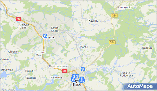 mapa Ubocze gmina Gryfów Śląski, Ubocze gmina Gryfów Śląski na mapie Targeo