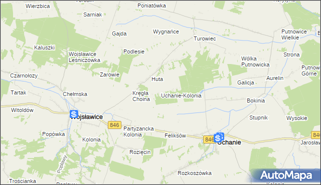 mapa Uchanie-Kolonia, Uchanie-Kolonia na mapie Targeo