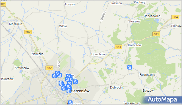 mapa Uciechów gmina Dzierżoniów, Uciechów gmina Dzierżoniów na mapie Targeo
