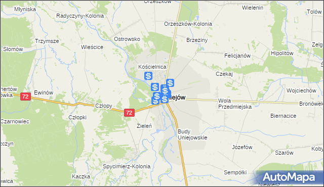 mapa Uniejów, Uniejów na mapie Targeo