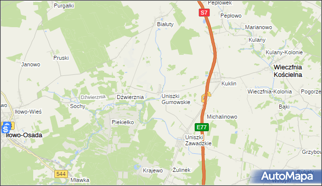 mapa Uniszki Gumowskie, Uniszki Gumowskie na mapie Targeo