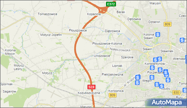 mapa Uniszowice, Uniszowice na mapie Targeo