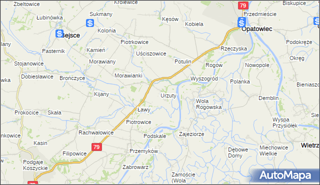 mapa Urzuty gmina Opatowiec, Urzuty gmina Opatowiec na mapie Targeo