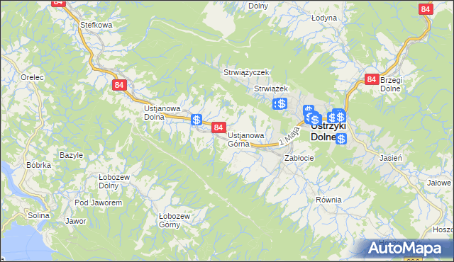 mapa Ustjanowa Górna, Ustjanowa Górna na mapie Targeo