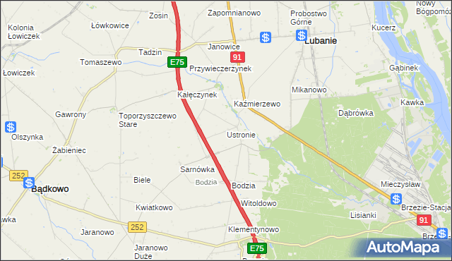 mapa Ustronie gmina Lubanie, Ustronie gmina Lubanie na mapie Targeo