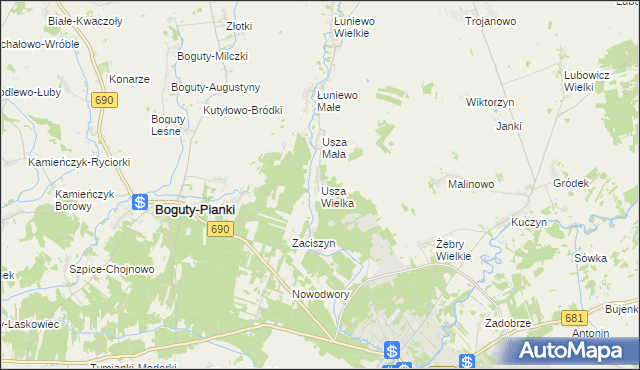 mapa Usza Wielka, Usza Wielka na mapie Targeo
