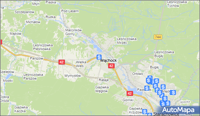 mapa Wąchock, Wąchock na mapie Targeo