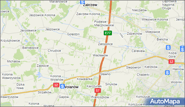 mapa Wacławów gmina Wolanów, Wacławów gmina Wolanów na mapie Targeo