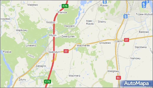 mapa Waćmierek, Waćmierek na mapie Targeo