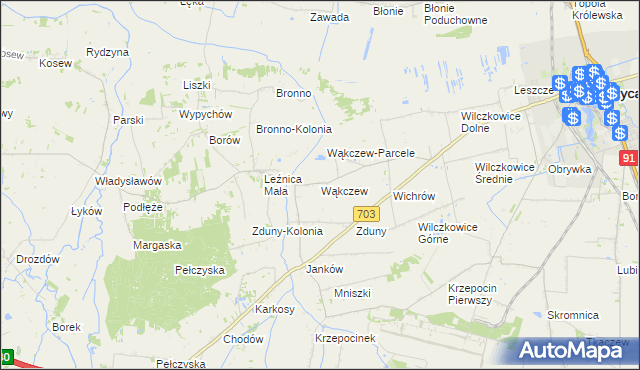 mapa Wąkczew, Wąkczew na mapie Targeo
