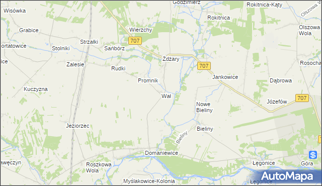 mapa Wał gmina Nowe Miasto nad Pilicą, Wał gmina Nowe Miasto nad Pilicą na mapie Targeo