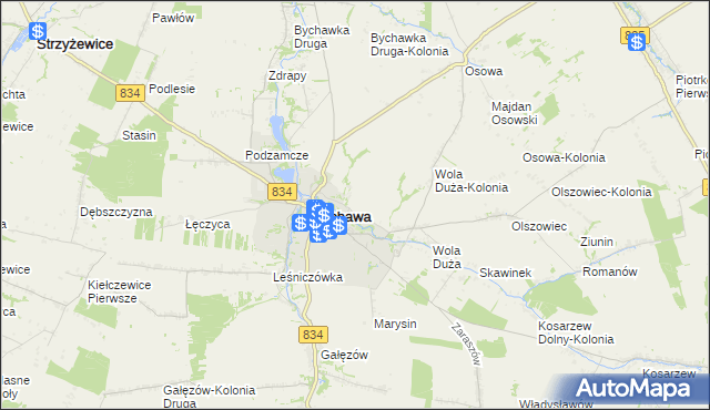 mapa Wandzin gmina Bychawa, Wandzin gmina Bychawa na mapie Targeo