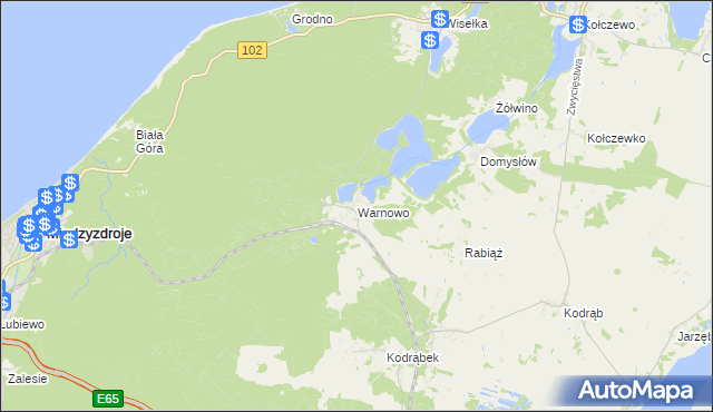 mapa Warnowo gmina Wolin, Warnowo gmina Wolin na mapie Targeo